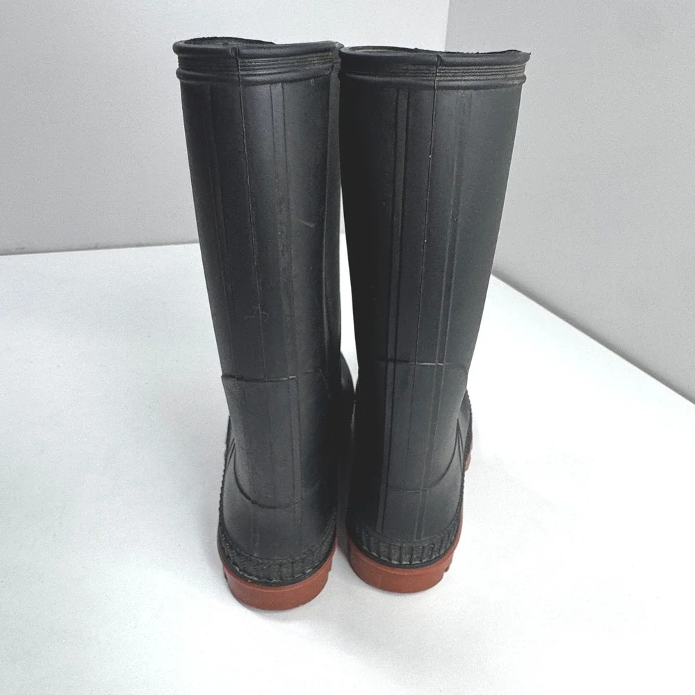 Boys Black Rubber Rain Boots Red Lug Sole Waterproof Pull On Size 1